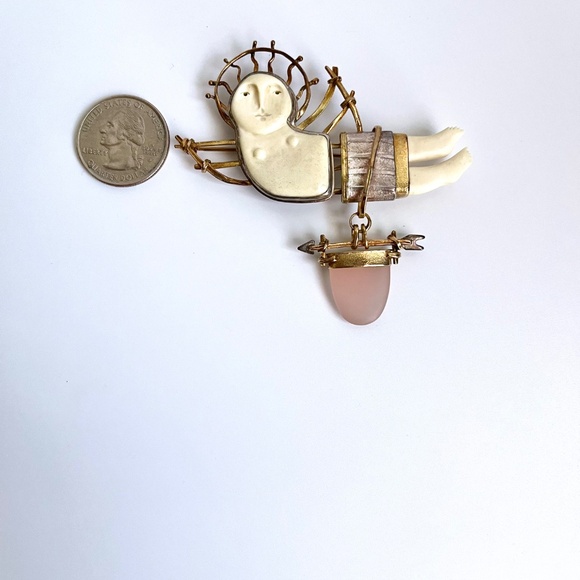 Carolyn Morris Bach  Winged Goddess Brooch 18K,  Fine Sterling Silver - Picture 5 of 13